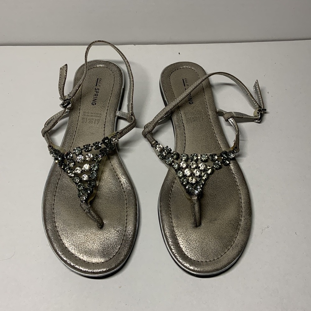 Call It Spring Pewter Jewelled Sandals size 9